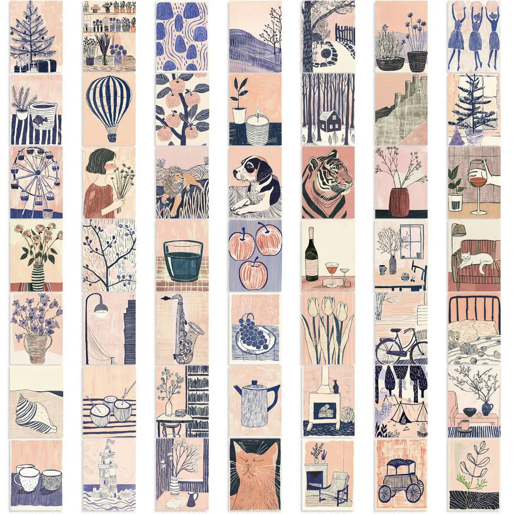 Abstract art sticker pack with 55 cartoon style printed stickers sized 4-6cm for home craft use