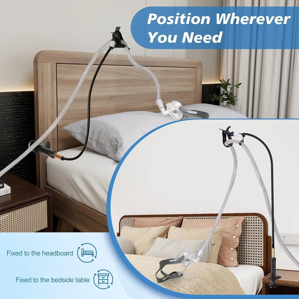 Black and white aluminium alloy ventilator hose bracket for bedside mounting, 95cm long.