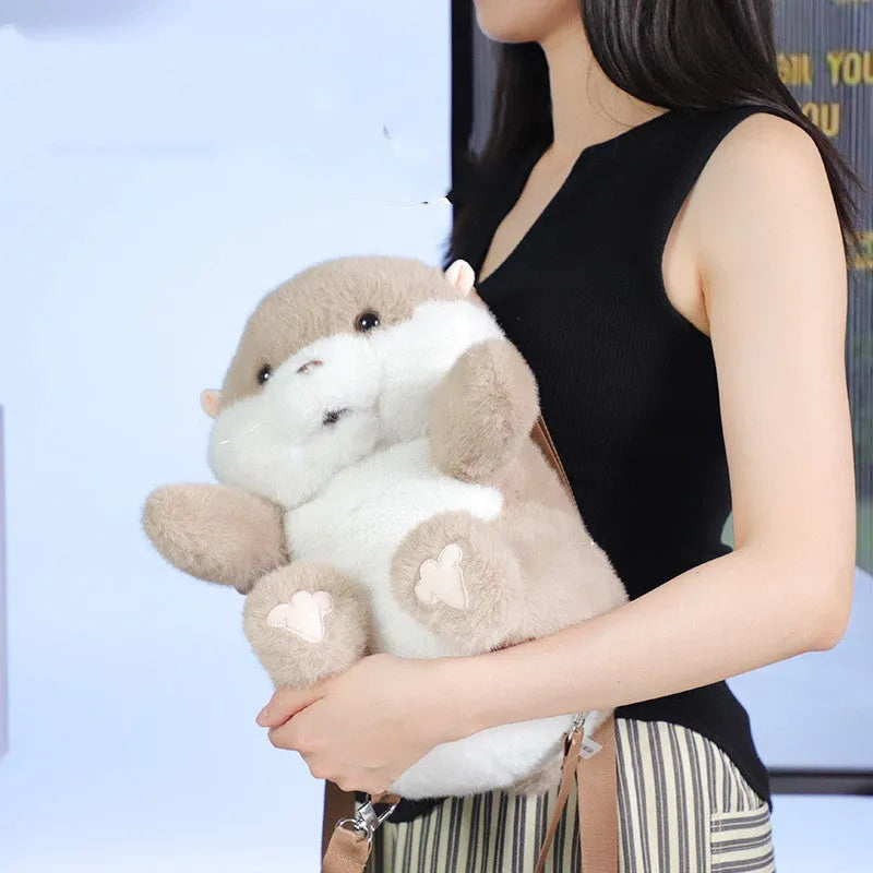 Smart plush toy backpack in brown otter design with musical sound function for kids