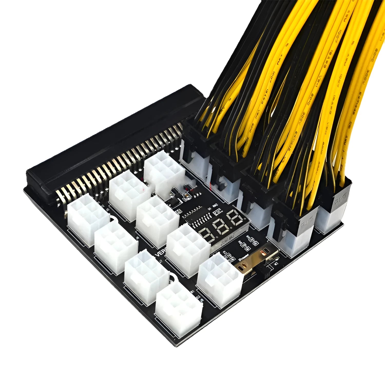 Server power adapter board with riser card and bundle of black copper core wires for 12V*17 6PIN GPU power supply.
