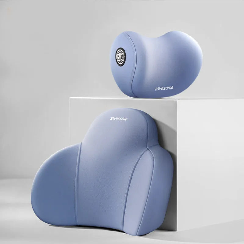 Automotive headrest and lumbar support pillow set with cotton cover in Aircraft Upgrade Blue colour