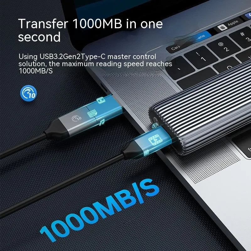 Aluminium M.2 SSD enclosure box for external drive conversion with included accessories