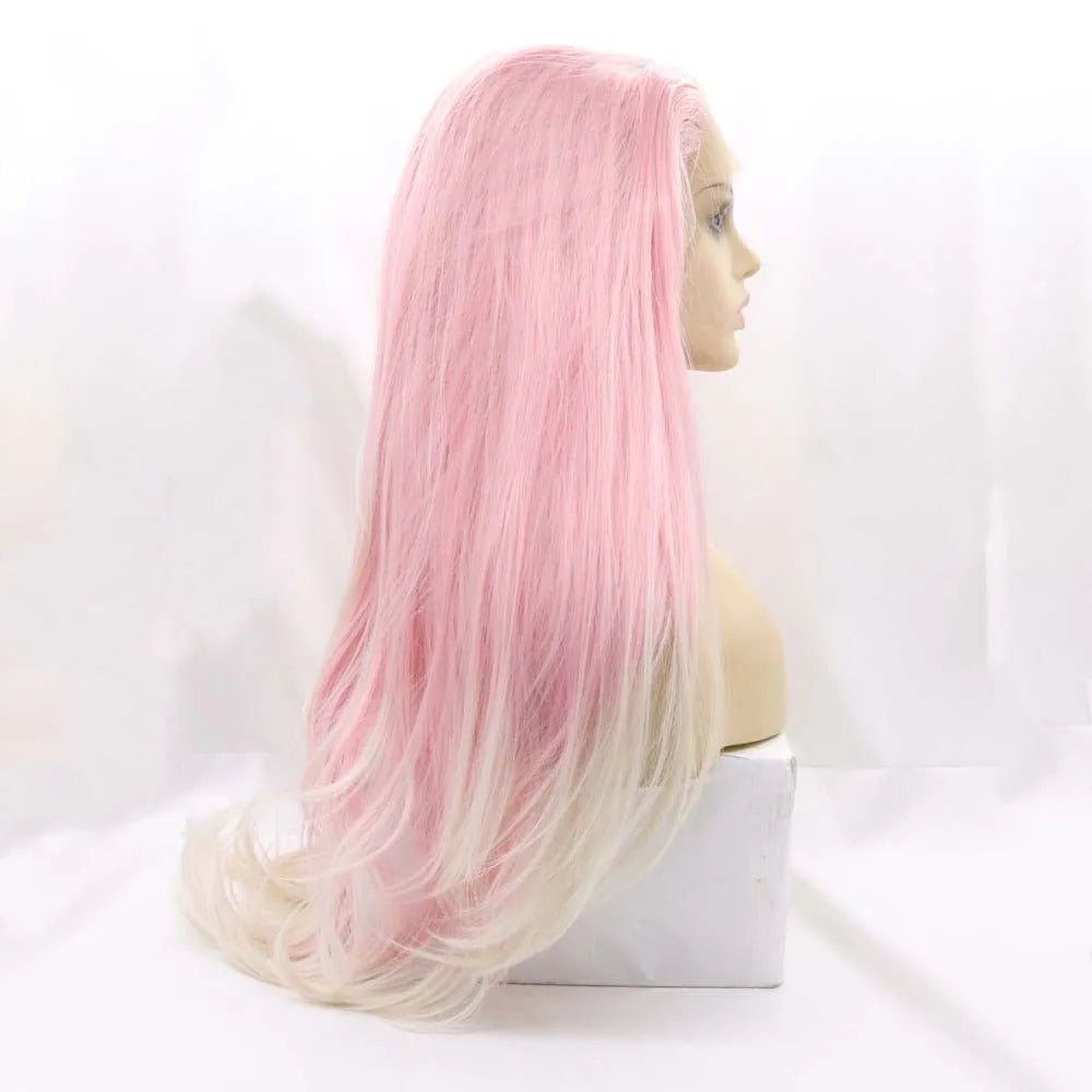 Pink gradient big wave fashion wig for ladies with high temperature wire construction