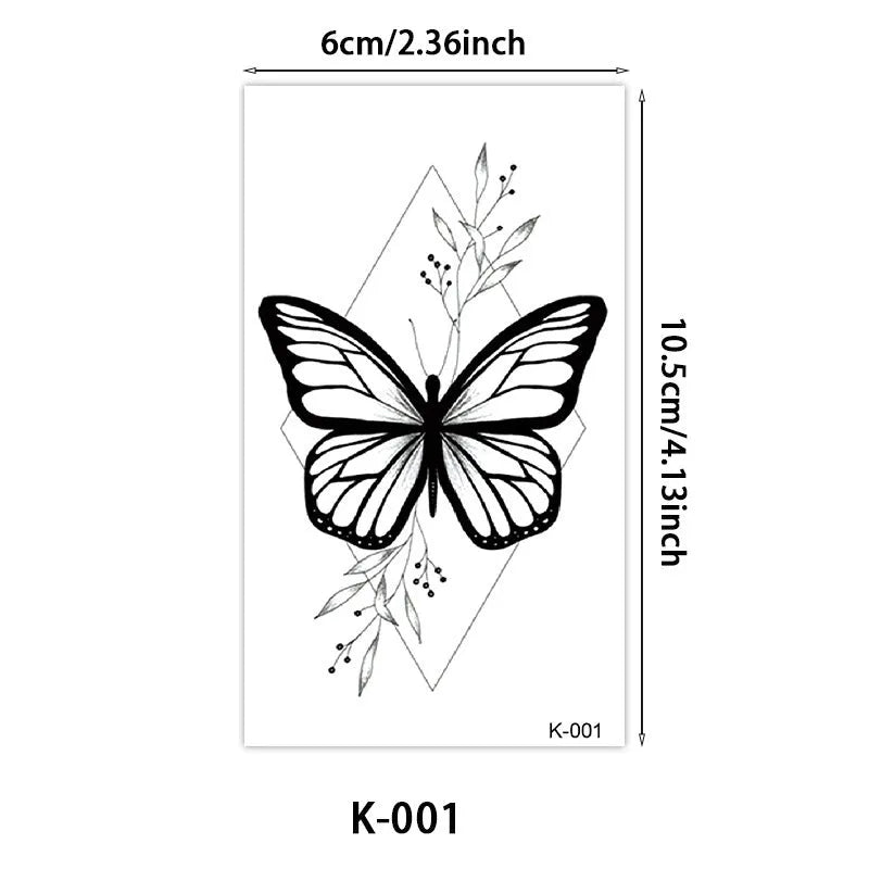 Temporary tattoo sticker sheet with English letters and flowers, 60x105mm, water transfer printing