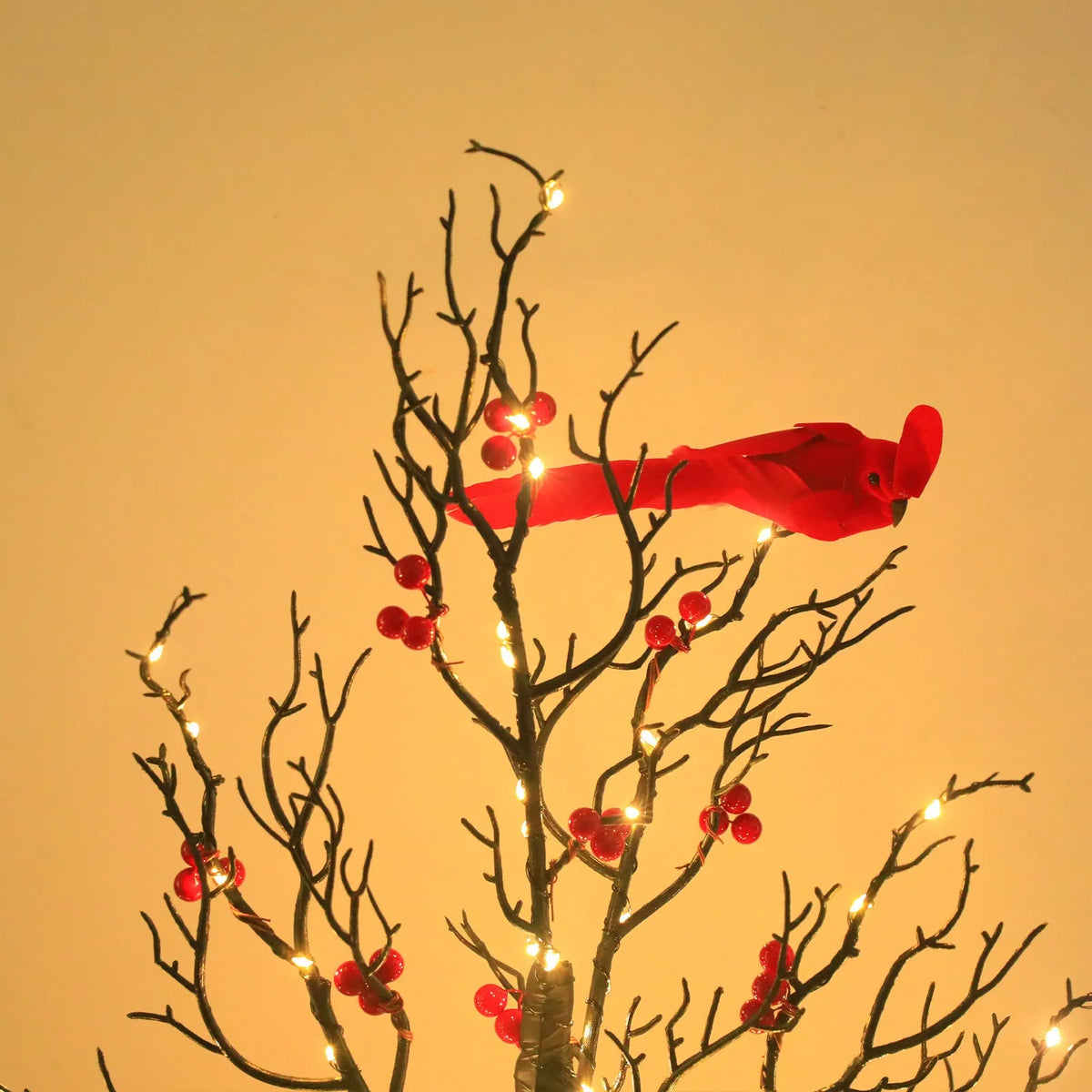 53cm red bird winding tree lamp with 60 lights on a plastic shell against a dark background