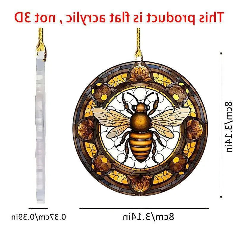 Round cartoon bee disc acrylic pendant for car decoration and keychain use.