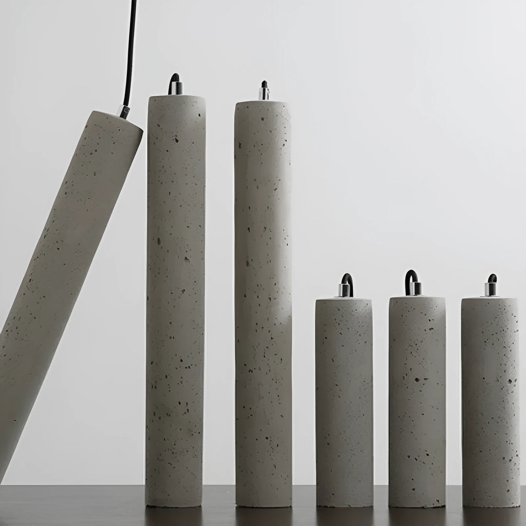 Cement industrial droplight in glossy finish on a wooden bedside table