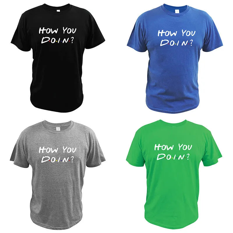 How You Doin t-shirt slim fit short sleeve letter print top in black front view