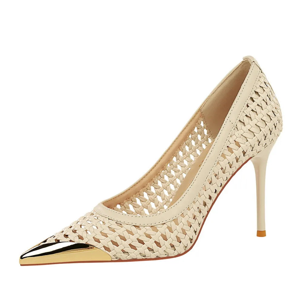 Women's high heel sandals stiletto heel hollow-out shallow mouth low top rubber sole multiple colours