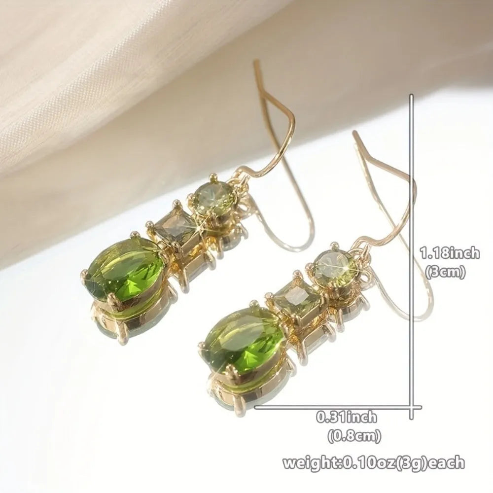 Green geometric quadrilateral copper earrings with retro Bohemian style