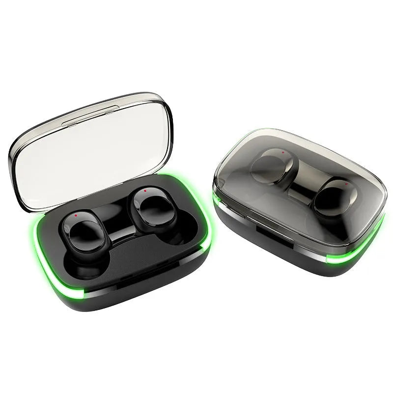 Black touch sports waterproof true wireless headphones with digital display and Bluetooth 5.0