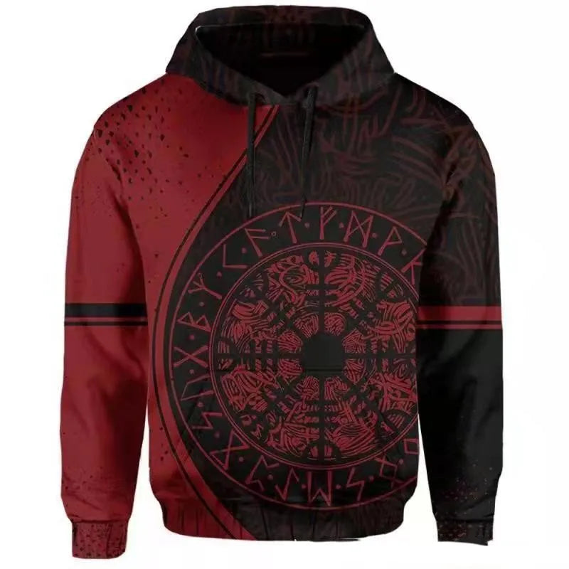 Printed street fashion hoodie for men loose fit polyester pullover front view