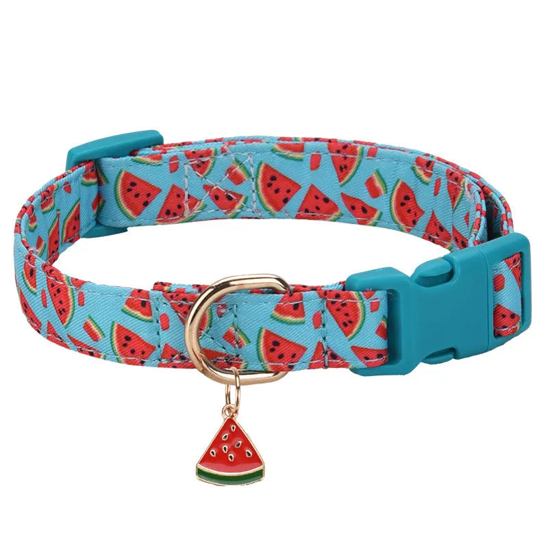 Adjustable polyester floral dog collar in Pink with buckle and slide adjuster on white background