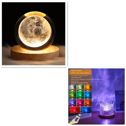 Mesmerizing water ripple ambient night light with rotating projection, 16 color options, and USB charging