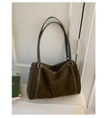 Women's suede-effect PU crossbody shoulder bag, large-capacity horizontal square, khaki brown green black