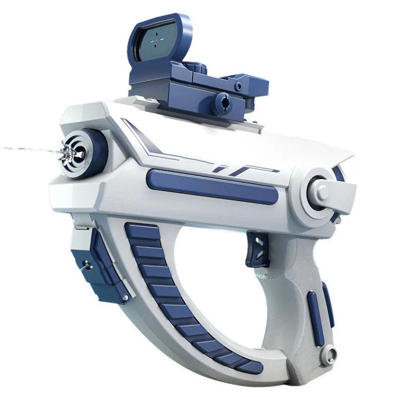 Blue automatic electric water gun with USB charging port for summer water fights