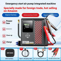 Black intelligent digital display car jump starter with air compressor, 6250A 18000mAh, with clamps and EVA toolbox