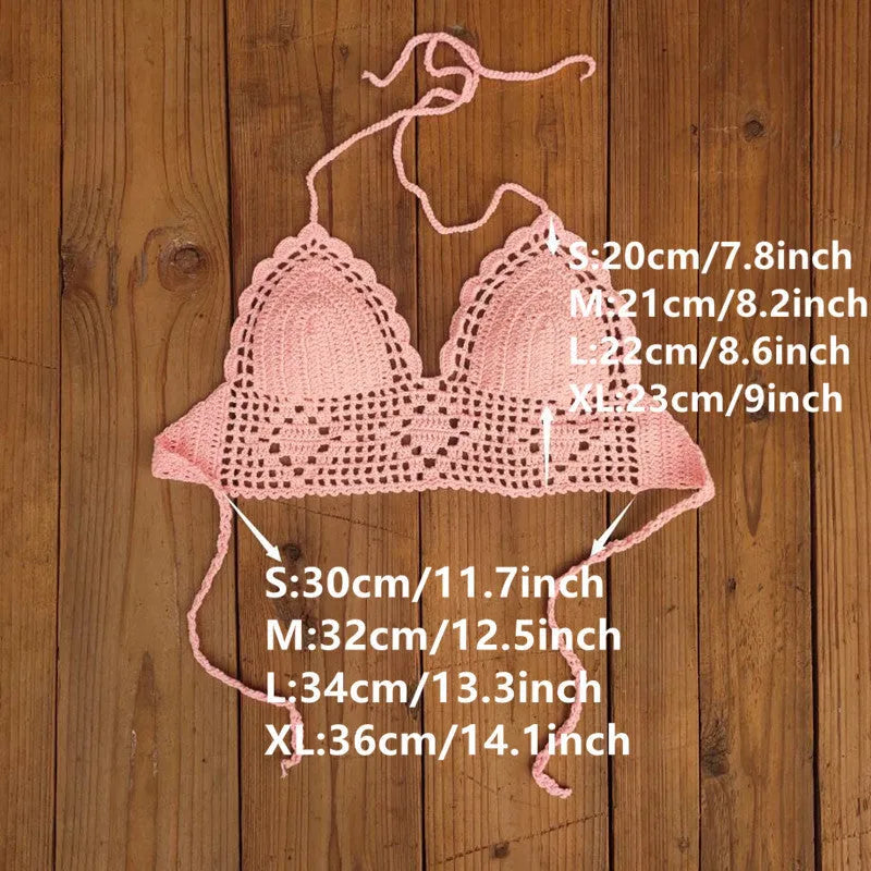 Women's acrylic bikini swimsuit top shown in multiple colours including white, pink, blue, and lake blue.