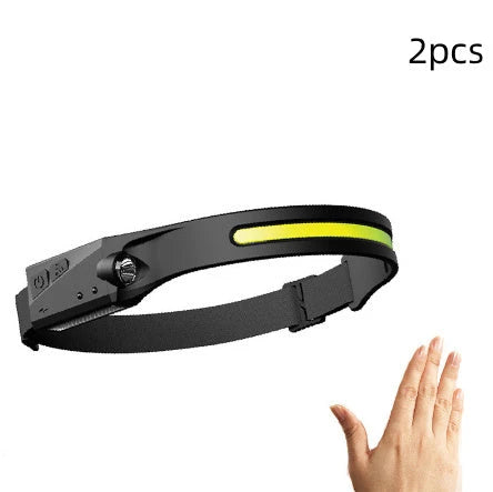 Rechargeable LED headlamp with wide-angle illumination, induction activation, and durable silicone construction for outdoor adventures.