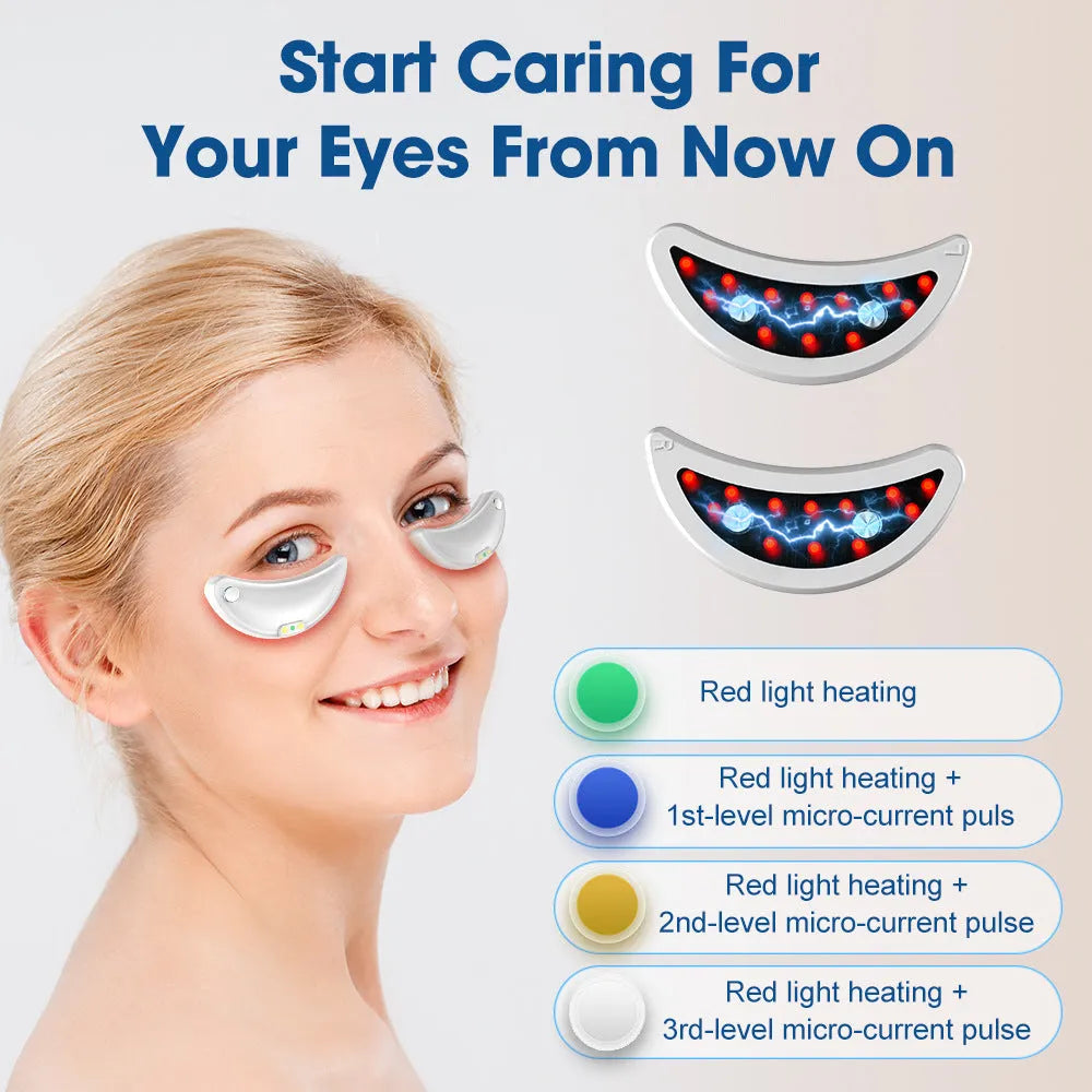 White wireless red light EMS eye and face massager device for dark circles and facial treatment