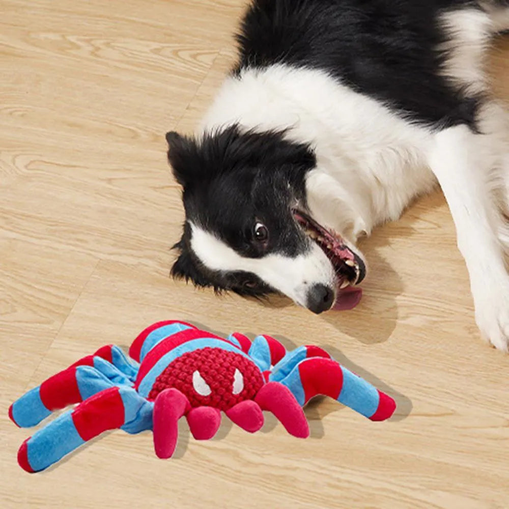 Red plush teddy bear dog toy for medium and large breed dogs with bite-resistant construction