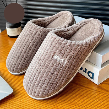 Cozy cotton slippers with plush upper, non-slip sole, and warm insole for comfortable indoor wear