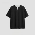 Women's loose patchwork top in solid colour with zip false two-piece design