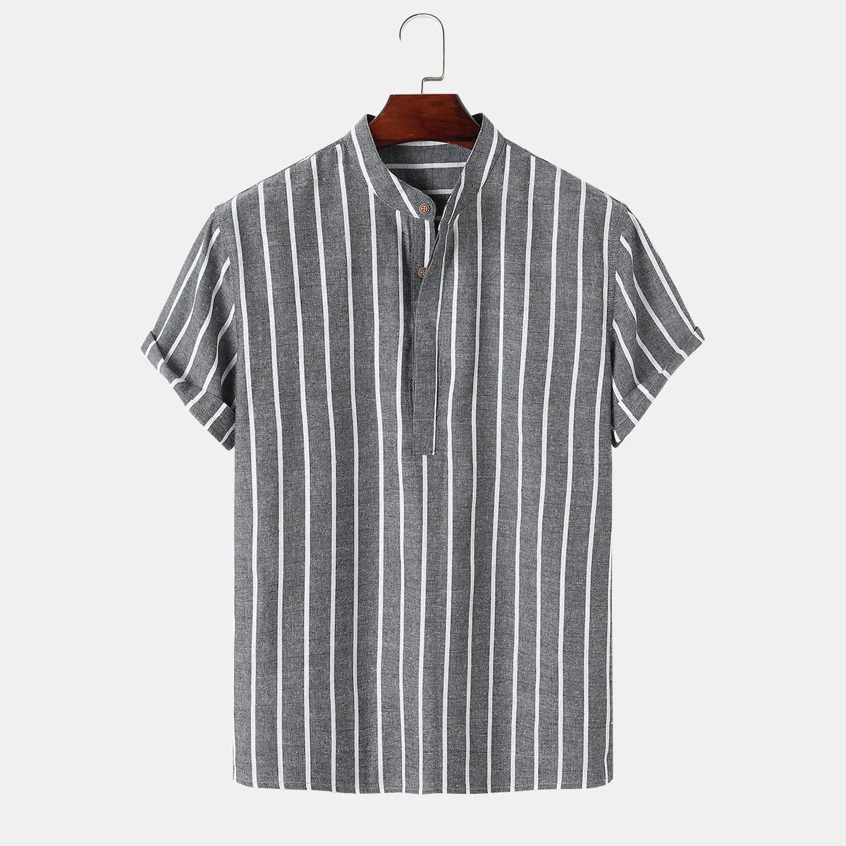 Cotton striped short sleeve men's shirt in regular fit pullover style, available in white