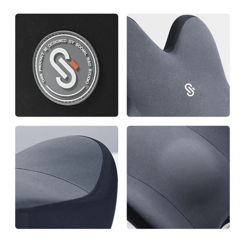 Memory foam car lumbar support pillow and neck pillow set in flat gray with antibacterial cover