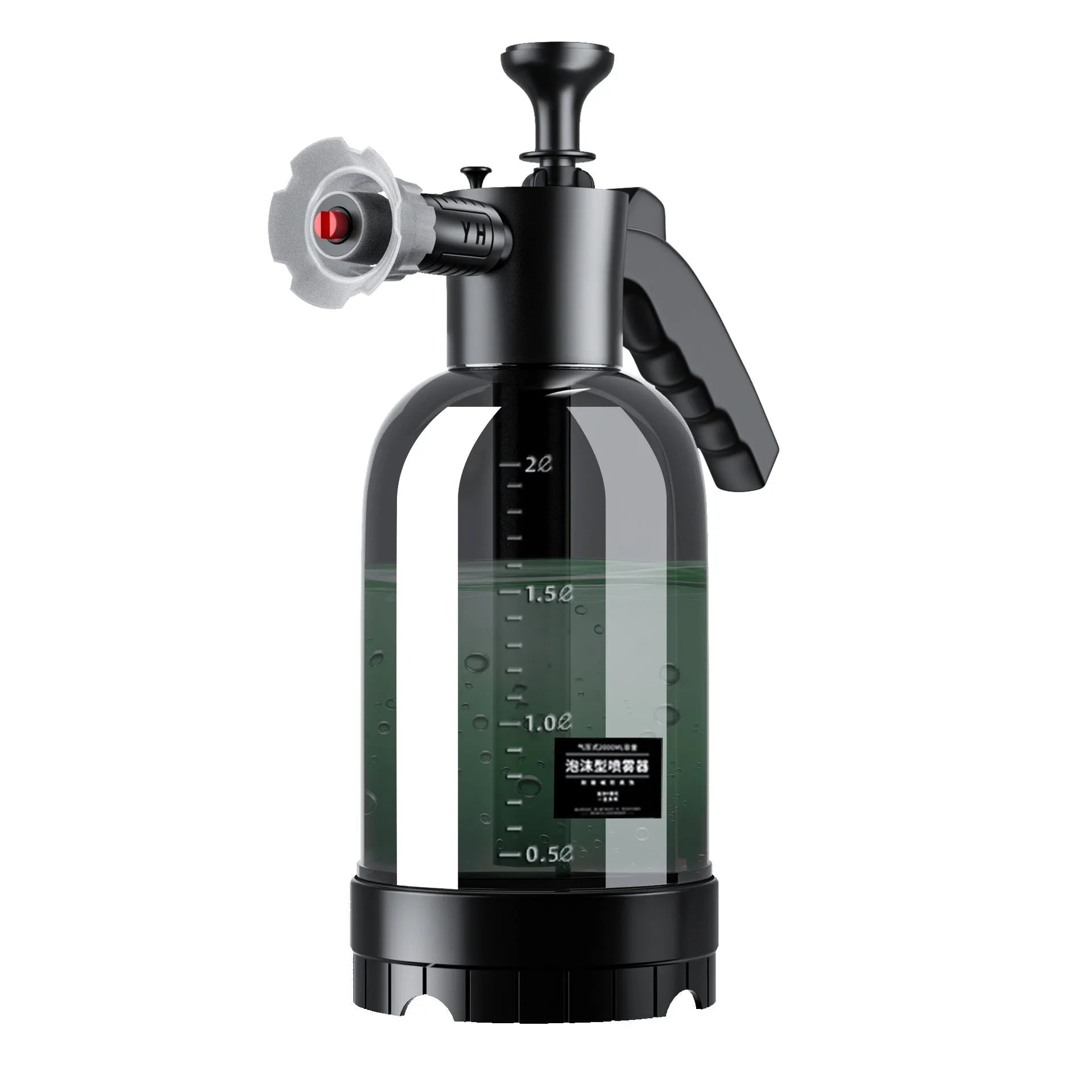 Blue hand-held car wash foam sprayer with 2L tank and high-pressure water cannon nozzle.