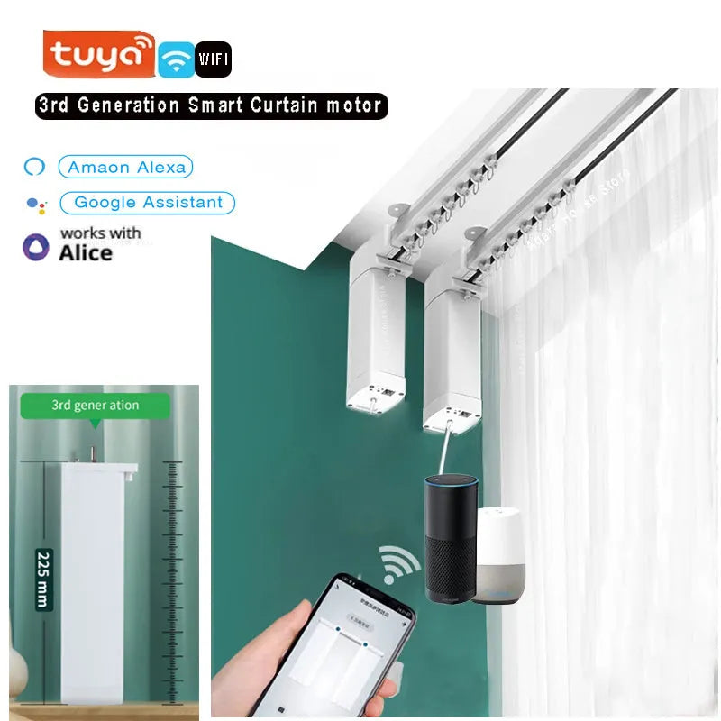 Duya smart electric curtain motor with aluminium track and rechargeable remote control