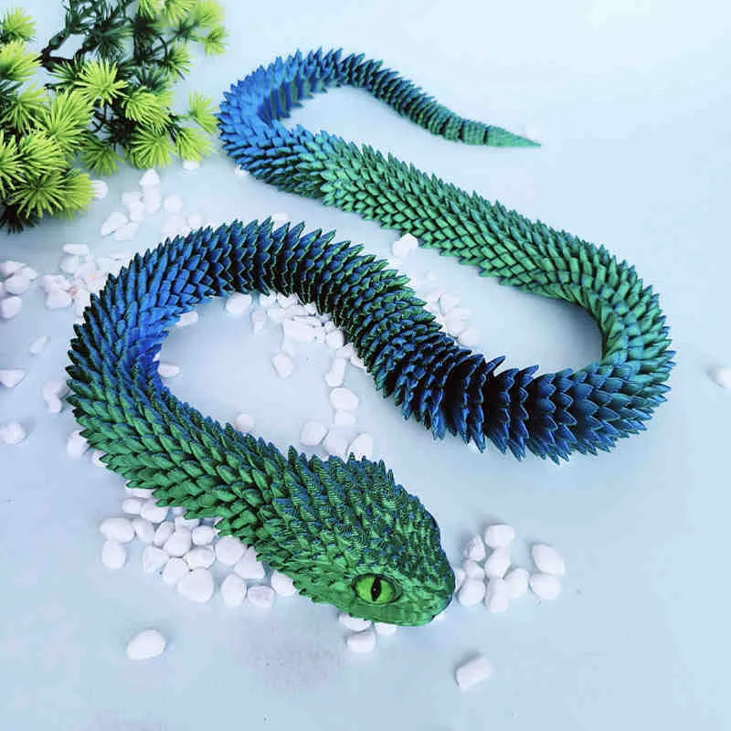 3D printed snake toy decoration in realistic animal simulation style, available in multiple colours and sizes including 30cm, 45cm, 60cm