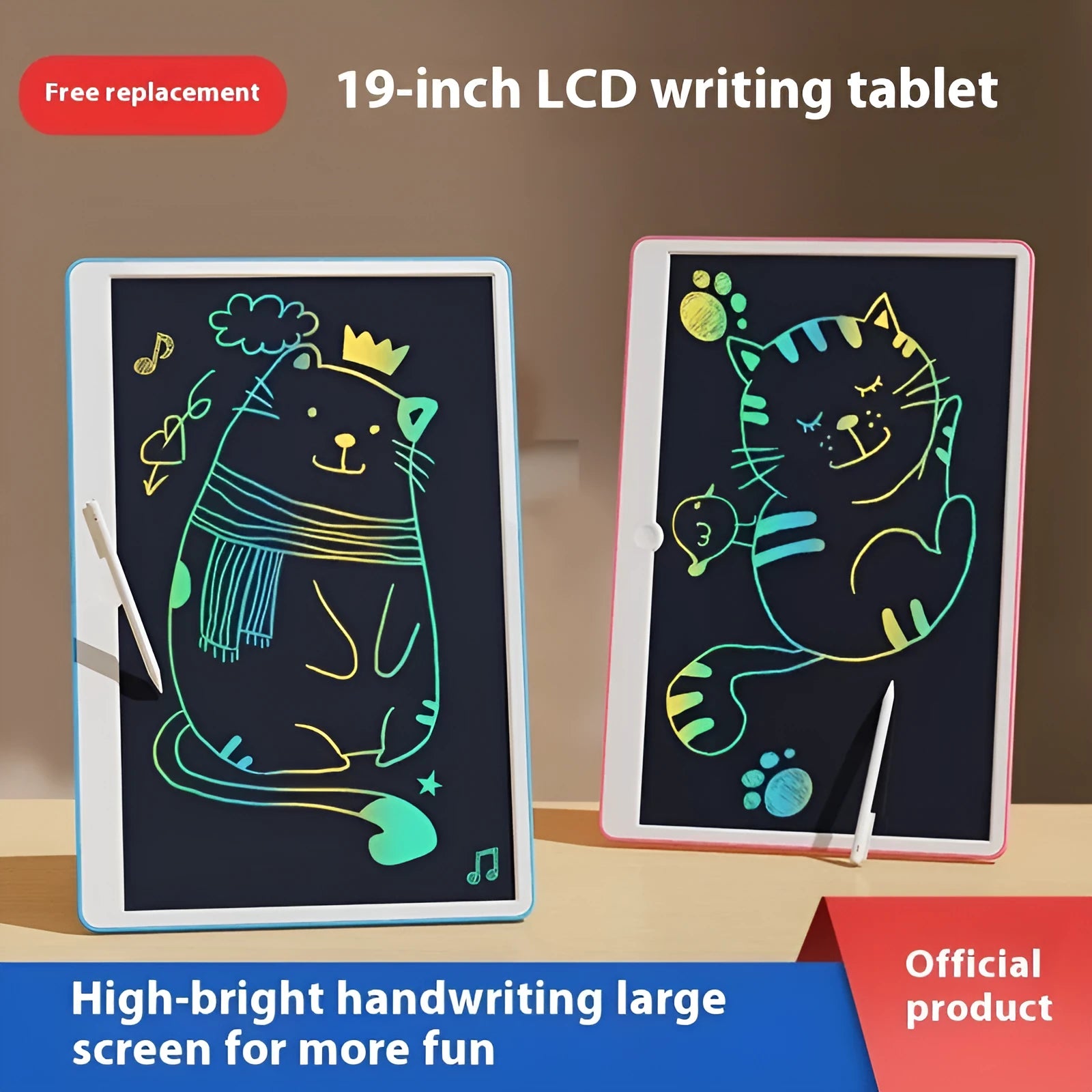 19-inch LCD children's drawing board in blue and white colour with stylus