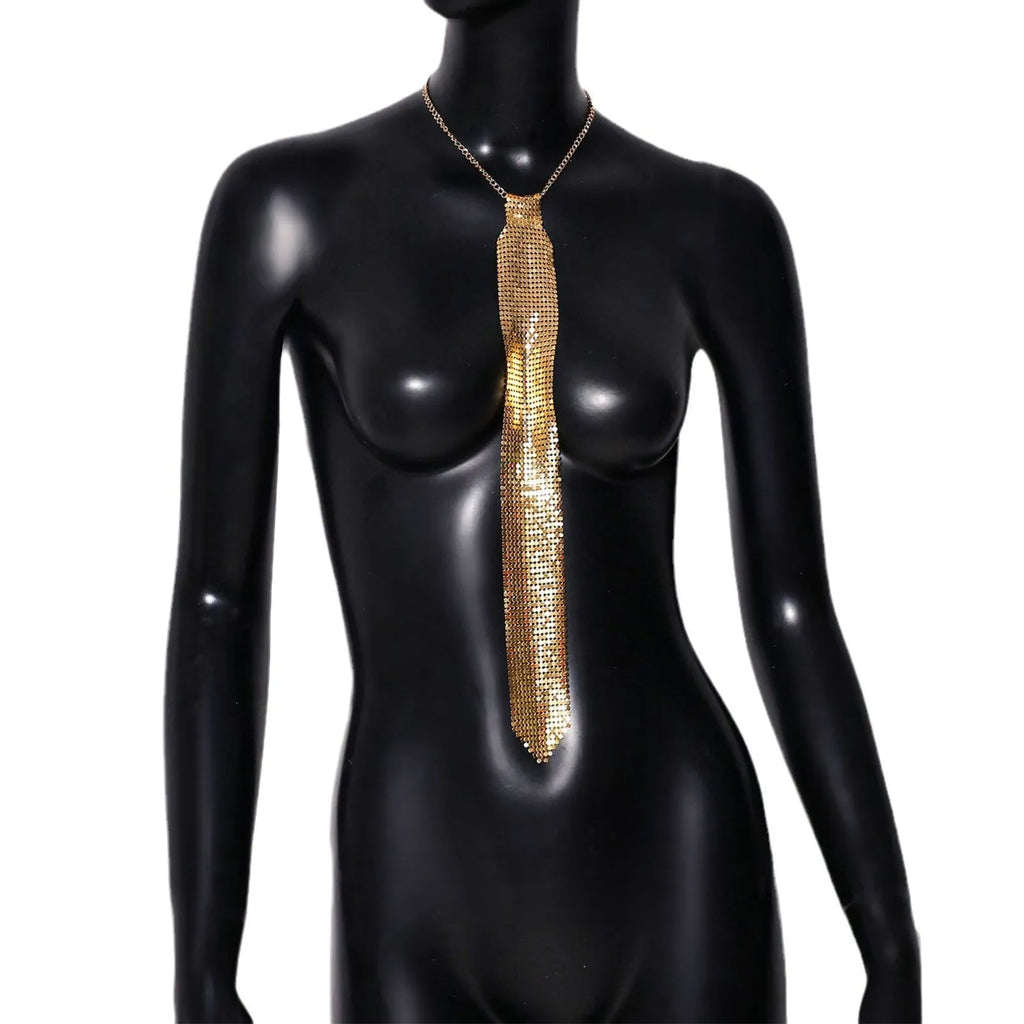 Metal sequins arrow-style bow tie in silver colour for music festival and party use