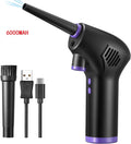 Black cordless air duster with withdrawable nozzle, warm light, for cleaning computer keyboard and camera