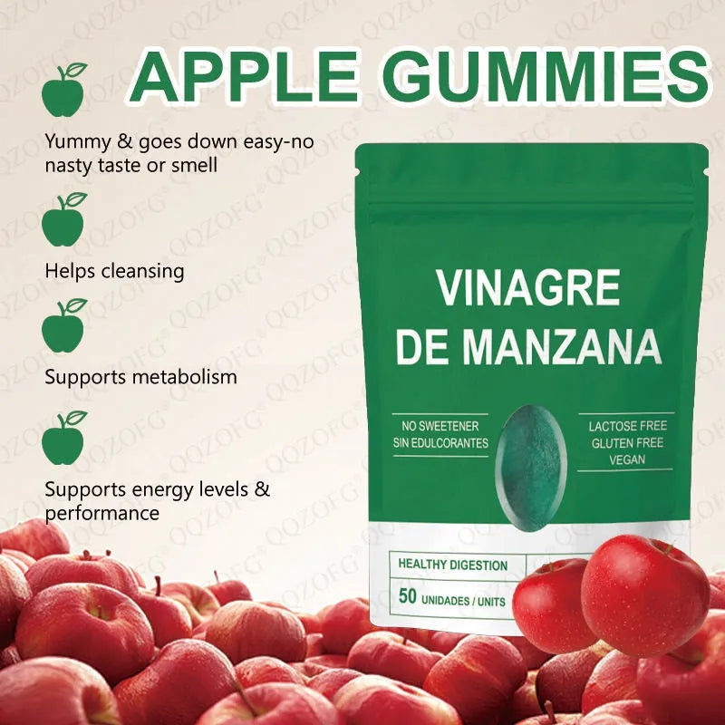 Bag of 50 apple cider vinegar gummies with vitamin C, vegan pectin base, natural apple flavour