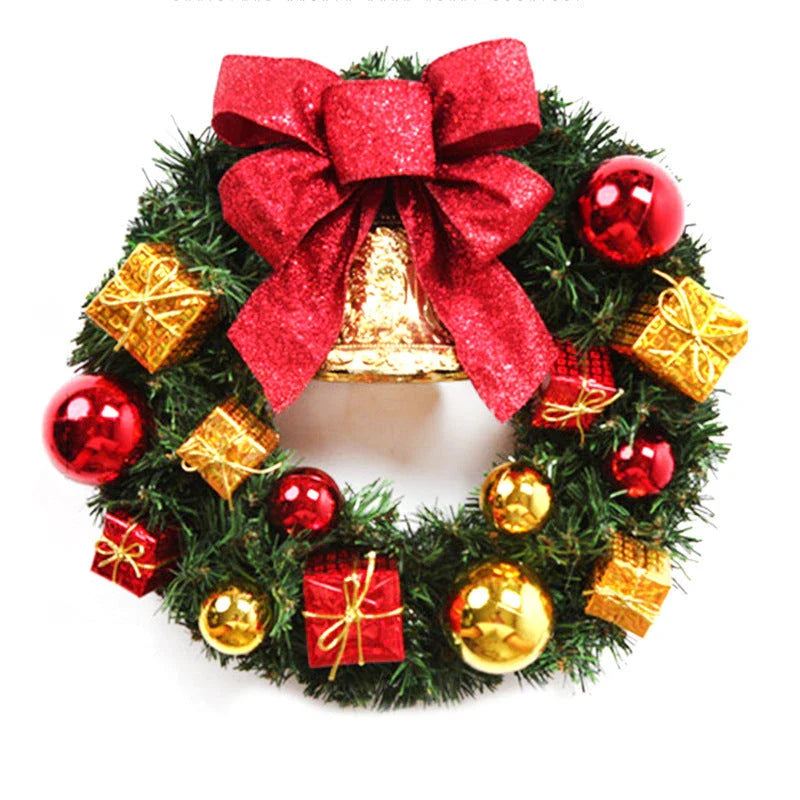 Festive Christmas wreath with artificial pine cones, berries, and maple leaves for elegant holiday decor