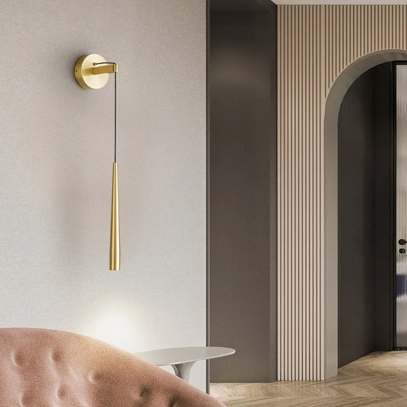 All-copper minimalist pendant wall lamp with 10cm x 14cm wall plate and 36-68cm adjustable drop in Bronze or Matte Black Gold
