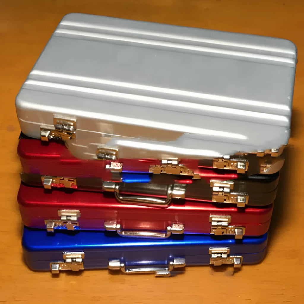 Slim red aluminium alloy metal card holder for credit cards and ID.