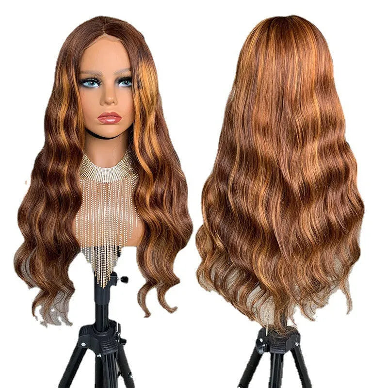 4x4 closure big wave bob wig in brown real hair, hand-woven, 20 inch medium and long length
