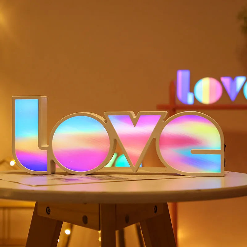 Rainbow style LED LOVE light with plastic shade for Valentine's Day decor