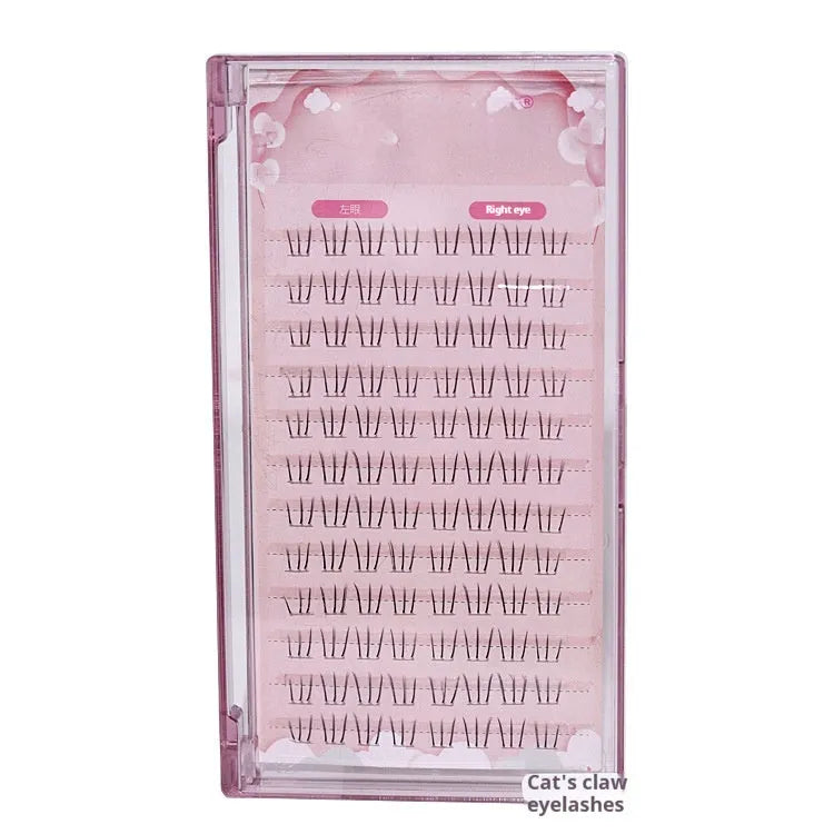 Kitten's Paw false eyelashes showing 12 rows of long, spiky tail lashes on a sheer band.