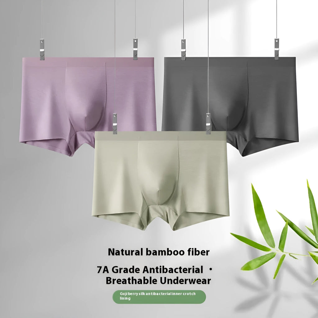 Bamboo fibre seamless men's mid waist underwear in solid colours, sizes L to 5XL, breathable and antibacterial.