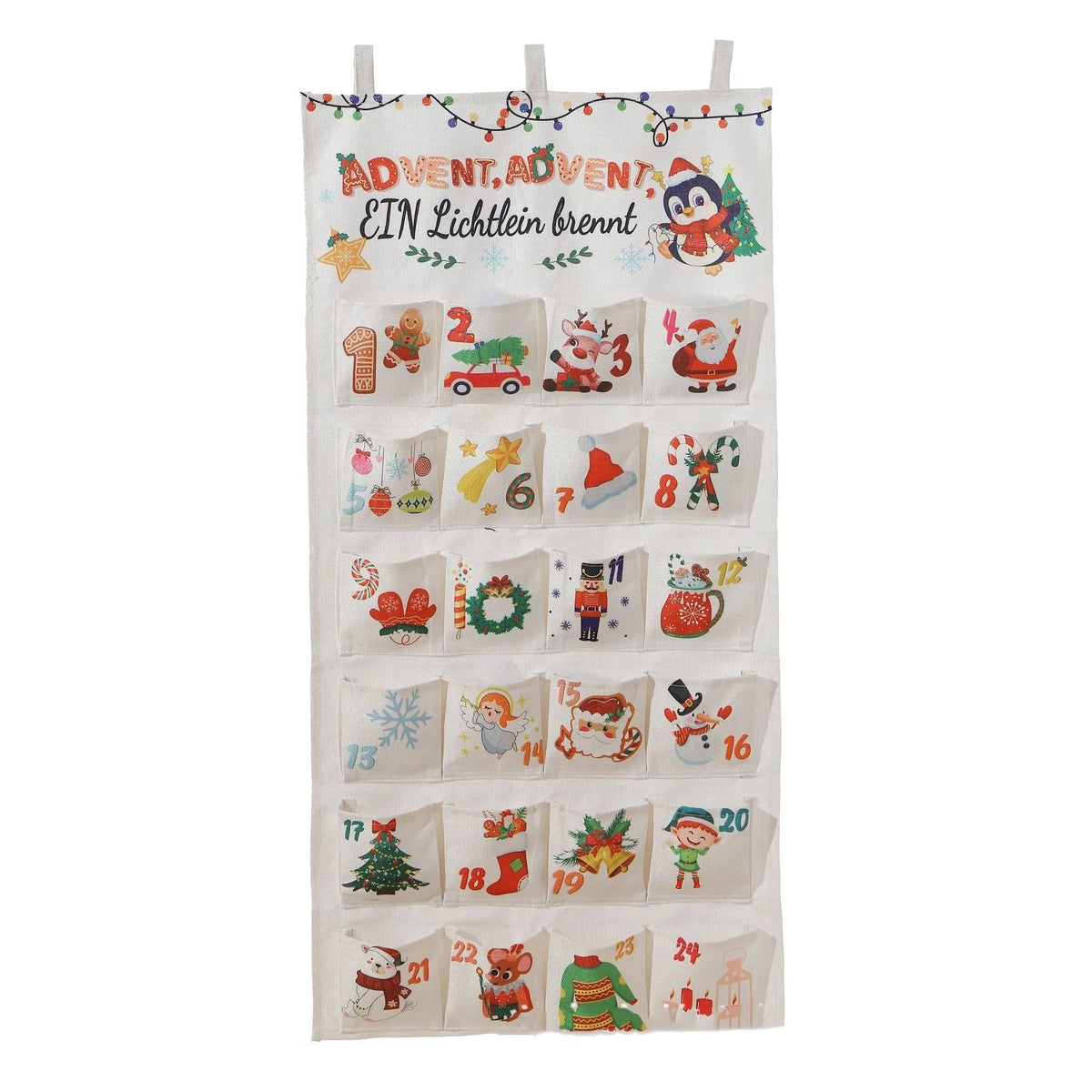 50x100cm brocade Christmas countdown gift bag with screen-printed design in Color 01