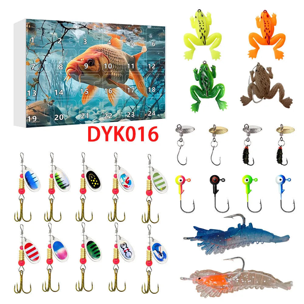24 Countdown Christmas metal fishing set with storage box and blind bag, multiple colour options DYK013-DYK017