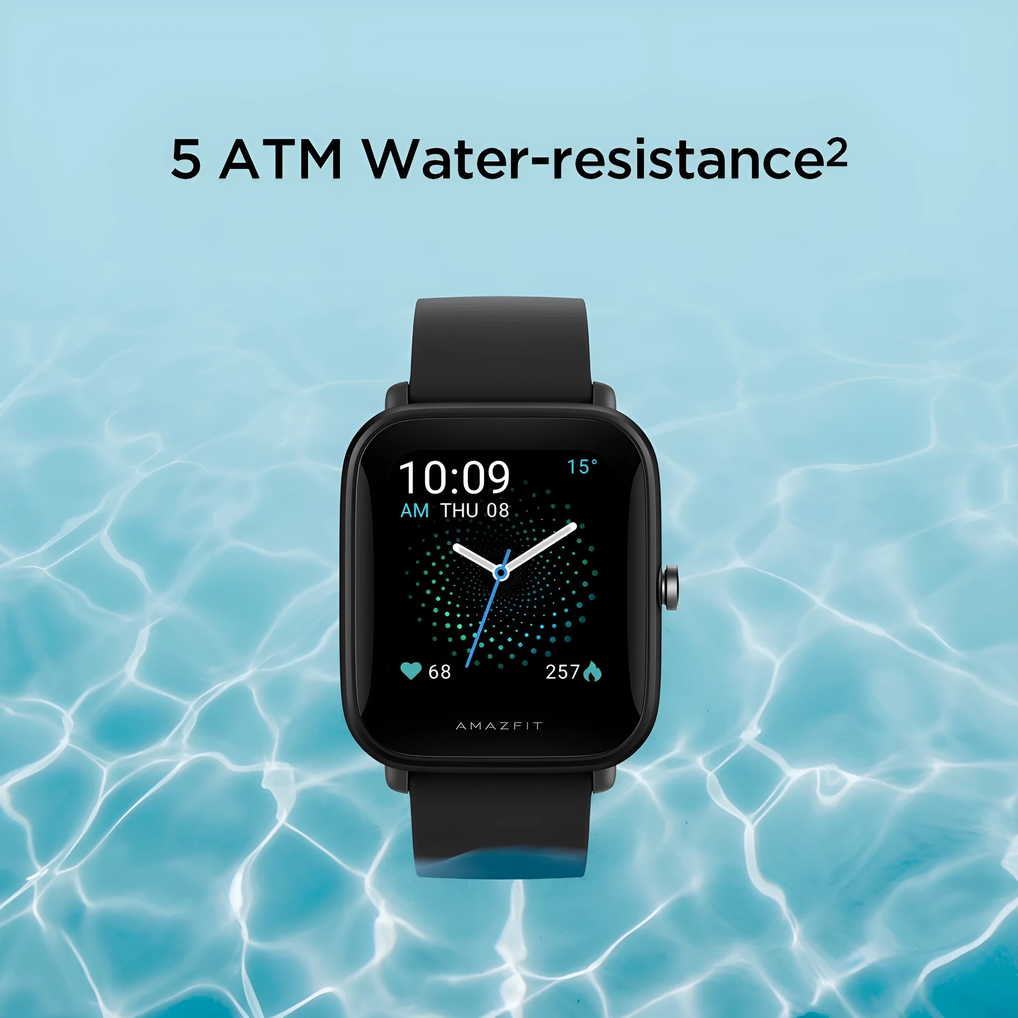 Smart watch with green silicone strap showing colour screen displaying health metrics