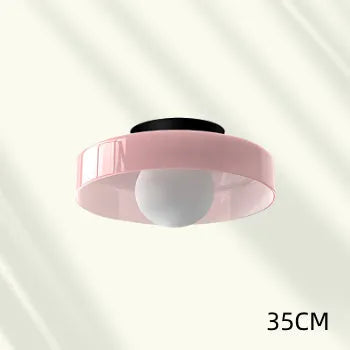 Round modern glass ceiling light with white glass shade, 25cm diameter, for hallway or porch