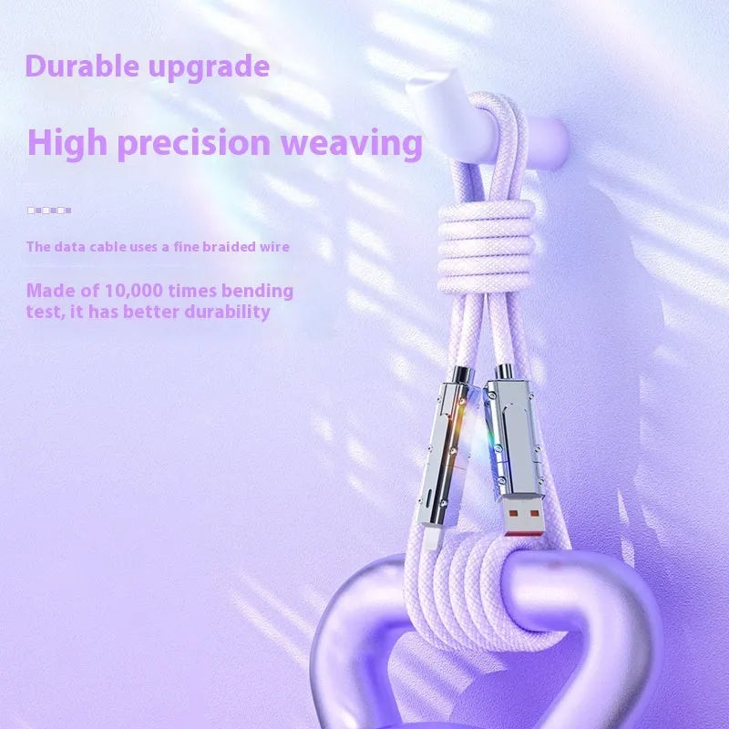 Zinc alloy cloth braided data cable in black, 1 metre, with Lightning and Type-C connectors