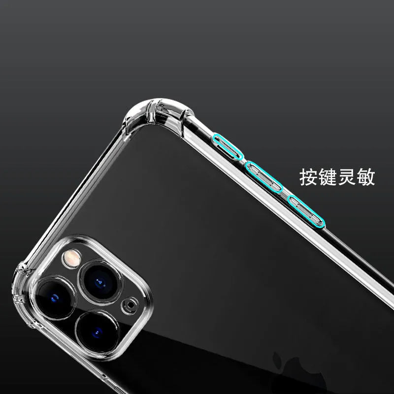Thickened transparent iPhone case with four-corner airbag protection for drop resistance