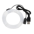 Colourful RGB LED car ambience light strip with USB plug, showing flexible PVC construction.